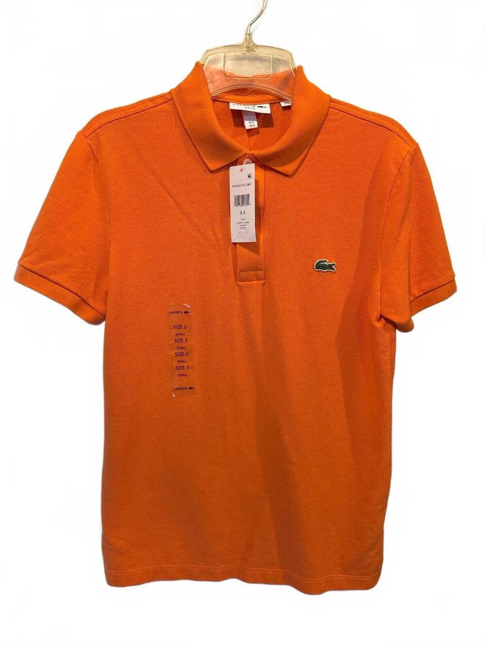 NWT Lacoste Slim Fit Men Polo Shirt PH4012 3 S Orange Petit Pique Short Sleeve